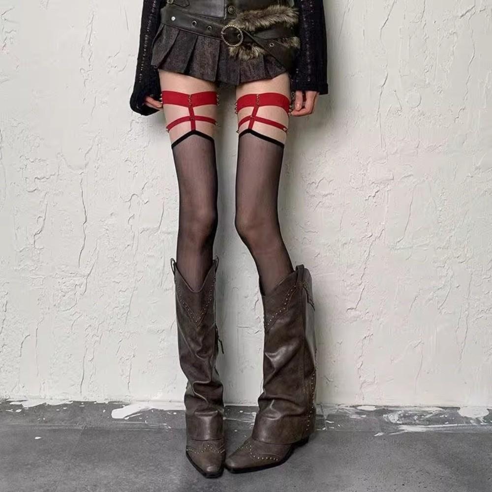 Seamless Rivet Silk Stockings High Elastic Over Knee Socks Cool Garter Stockings  Daily Use