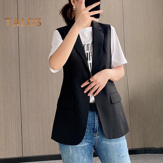 Dámská obchodní vesta s rozepínací límec na jeden knoflík zapínání bez rukávů střední délka formální kancelářský oděv jednobarevný cardigan vesta do práce