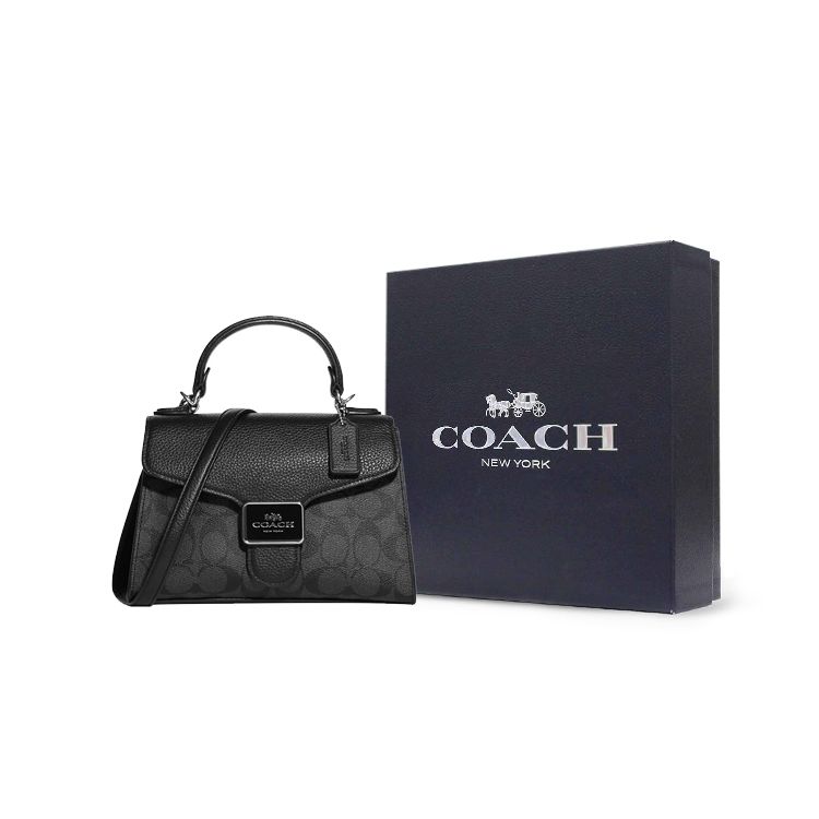 Coach Pepper 22 Classic Monogram Signature Coated Canvas And Pebble Leather Handbag Shoulder Bag Crossbody Bag Small Women handbags Black C7226-SVTSQ