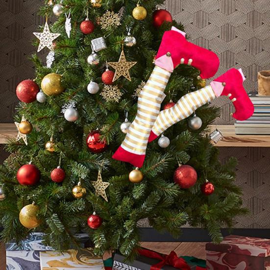 Yousheng Christmas Decorations Elf Leg Ornaments Festive Tree Topper Fireplace Hanging Props Festive Atmosphere Enhancer Holiday Party Supplies