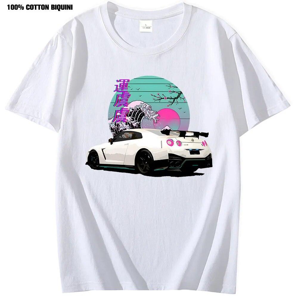 Anime Initial D T Shirt For R35 Skyline GTR Vaporwave JDM Legend Car Print Shirt Unisex Short Sleeve 100% Cotton Graphic T Shirts