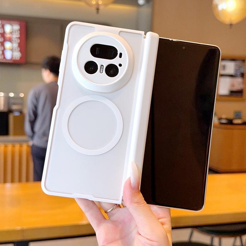 Frosted Matte Semi-Transparent Magnetic Center Axis Phone Case For Honor Magic V5 magic V3 V2 With Magnetic Ring Protect Cover