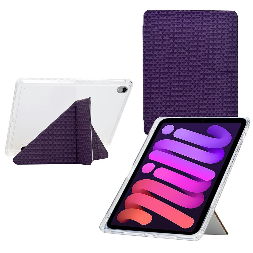 For iPad Mini (2024)/(2021) Case Y-Fold Stand Pyramid-Patterned Leather+Clear Acrylic Tablet Cover with Pencil Holder