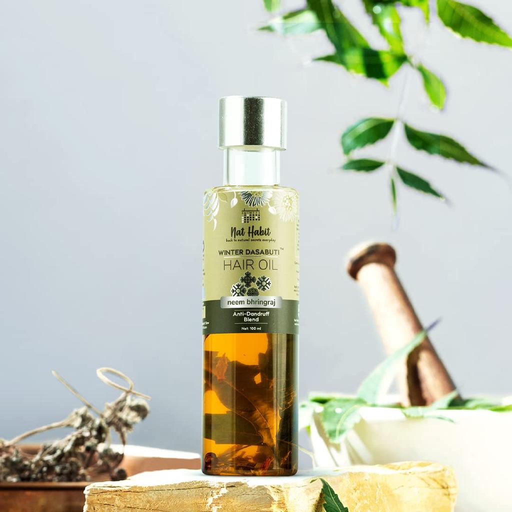 Nat Habit Neem Bhringraj Winter Hair Oil For Scalp Care, Natural Herbal Blend For All Hair Types, Gentle Moisturizing Formula 100ml