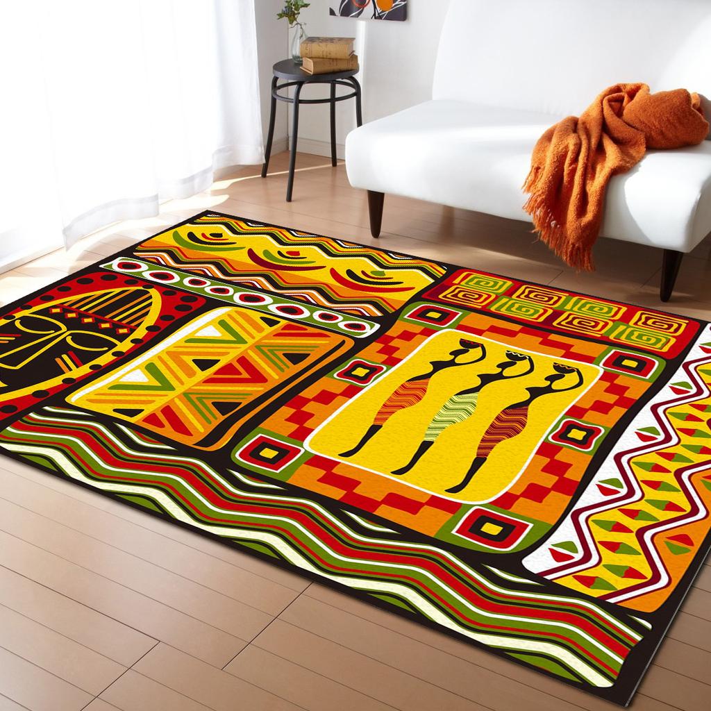 African Tambourine Geometric Lines Carpets for Living Room Anti-slip Carpet for Bedroom and Kitchen Floor Mats Home Decor Rug