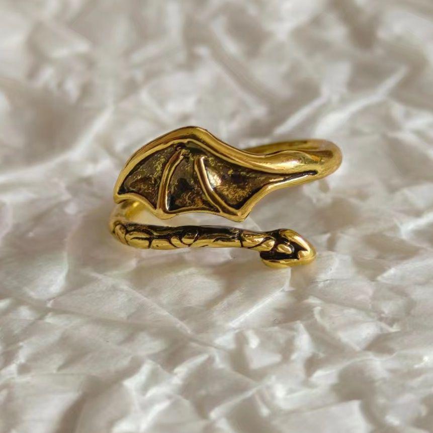 

Niche Retro Heavy Industry Tang Grass Pattern Ring Women s Ancient Style Fashion Light Luxury Versatile Wing Ring one size(US size 6-13)