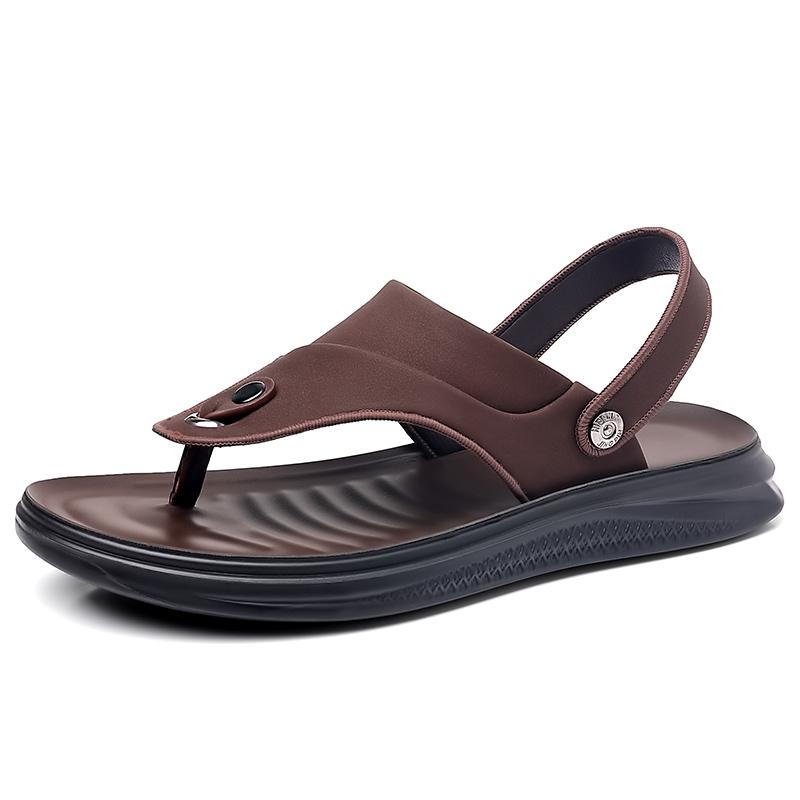 Zomer Mannen Lederen Sandalen Ademende Casual Strandschoenen Outdoor Antislip Platte Schoenen Heren Romeinse Schoenen Sandalen om te Wandelen Vissen 43 black
