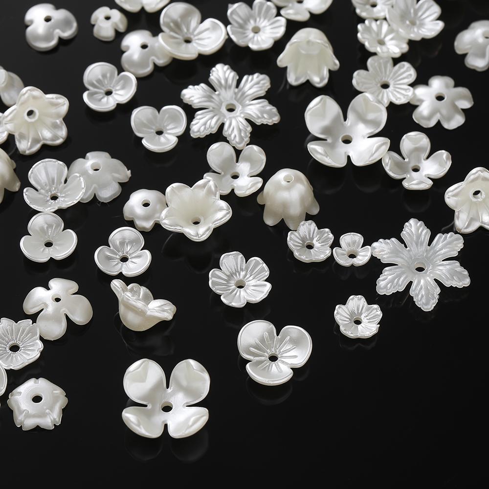 50pcs ABS Artificial Pearl Flower Shaped Beads Spacer Loose Beads for DIY Bracelet Necklace Phone Chain Jewelry Making Supplies