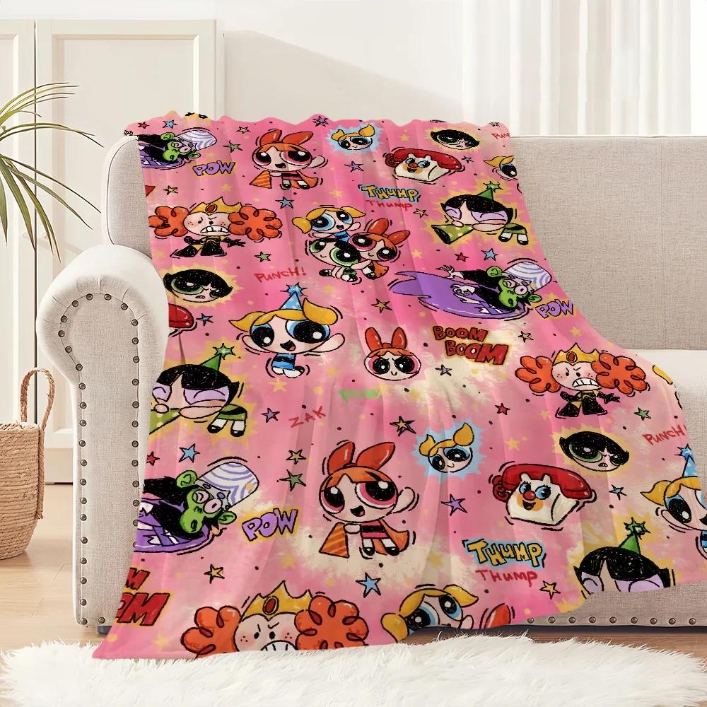 Cartoon The P-Powerpuff G-Girls Cute Blanket Plush Nap Sofa rug for Living Room Office Bedroom Birthday Home Travel Kid Gifts