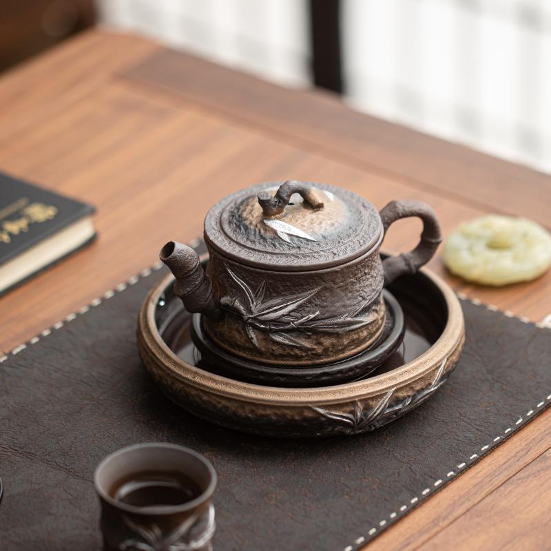 Vintage Gilded Iron Glaze Water Storage Pot Accessories Teapot Lid Bowl Dry Tea Brewing Holder Tea Table Serving Tray