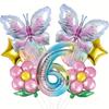 Butterfly & Daisy Star Gradient Foil Balloon Set for Birthday Party Decoration.