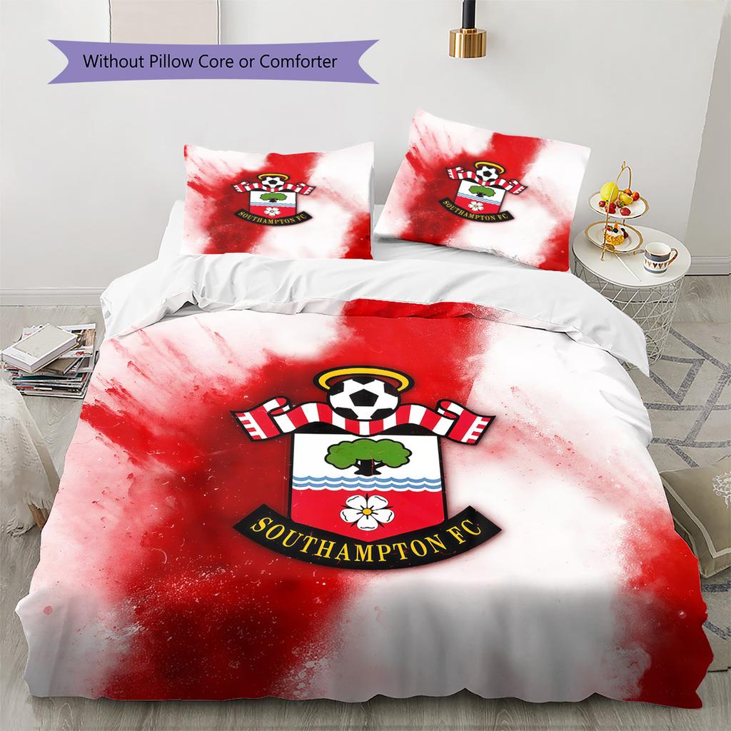 Southampton F.C Vzorovaná Sada Povlečení Prošívaná Přikrývka Domácí Dekorace Dárek (1 * povlak na peřinu + 2 * povlak na polštář bez jádra)