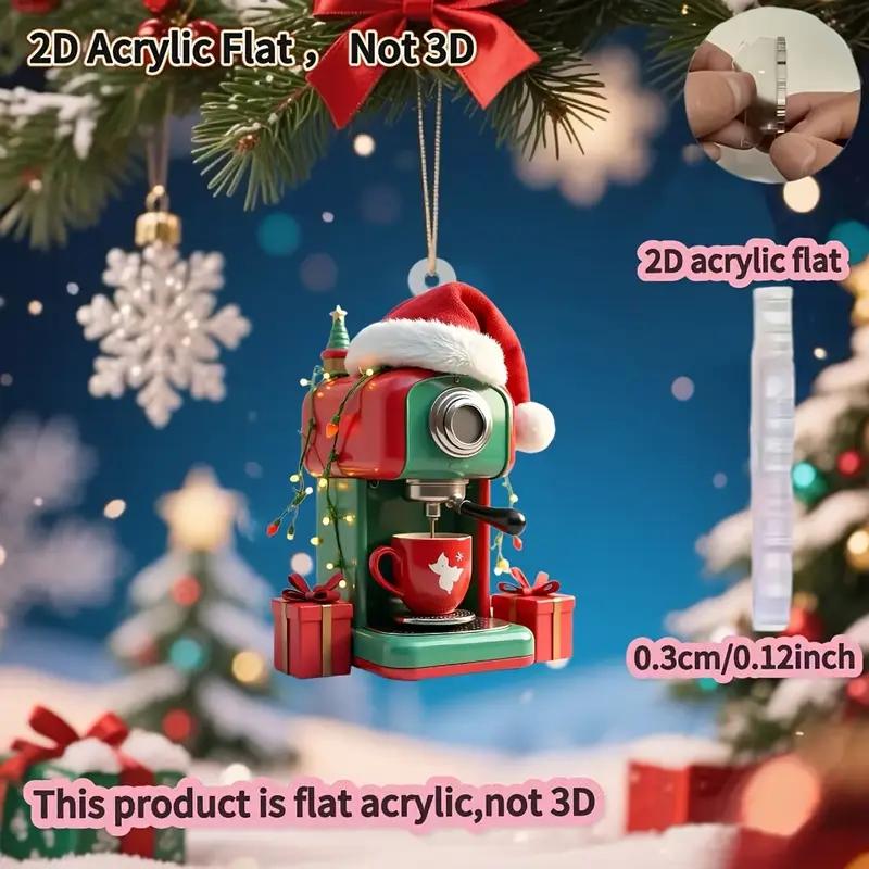 1 piece coffee machine Christmas decora - Christmas themed decora pendant suitable for car rearview mirror Christmas tree decora