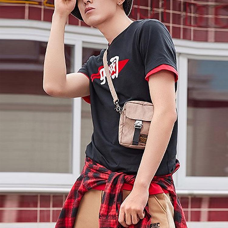 Li Ning Logo Velký potisk Kulatý výstřih Krátký rukáv Pánská trička Černá AHSP487-2