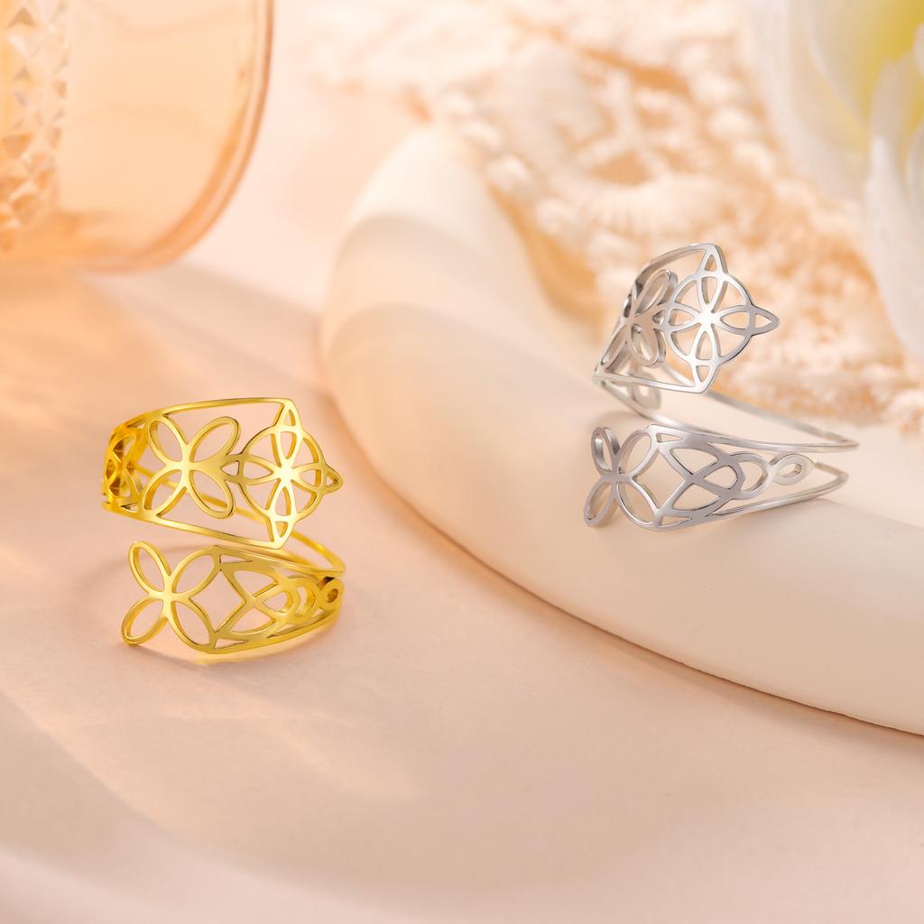 Teamer Witch Knot Wide Finger Ring for Women Irish Celtics Knot Stainless Steel Open Ring Vintage Amulet Anniversary Jewelry 4