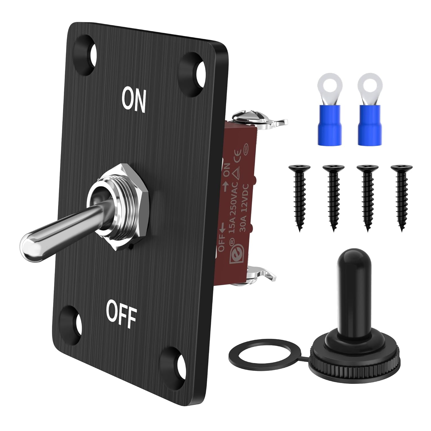 

Toggle Switch Waterproof ON/Off DPST 4 Pin 30A 12V DC 20A 120V AC Toggle Rocker Switch 2 Way with Mounting Panel Cover for Marine Boat Car Truck SPST