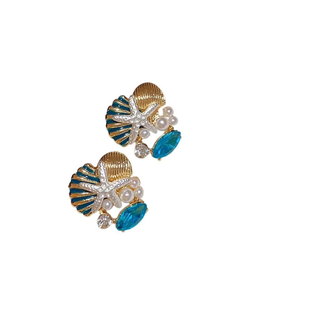 Necklace Earrings Set Featuring Starfish Shell Coral Designs With Alloy Rhinestones and Imitation Pearls for Women