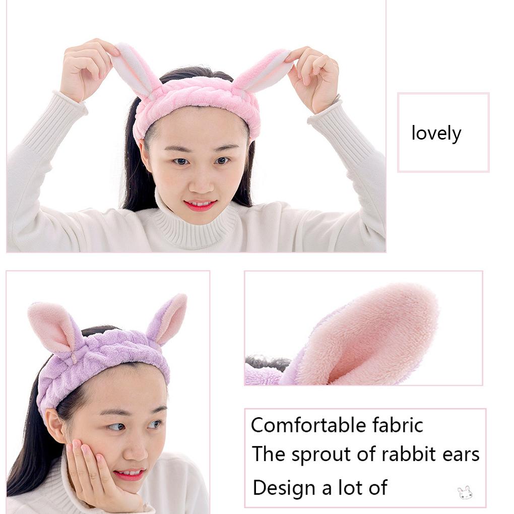 Plush Ear Headband Women Washing Face Makeup Hair Band Loop Soft Elastic Head for Shower