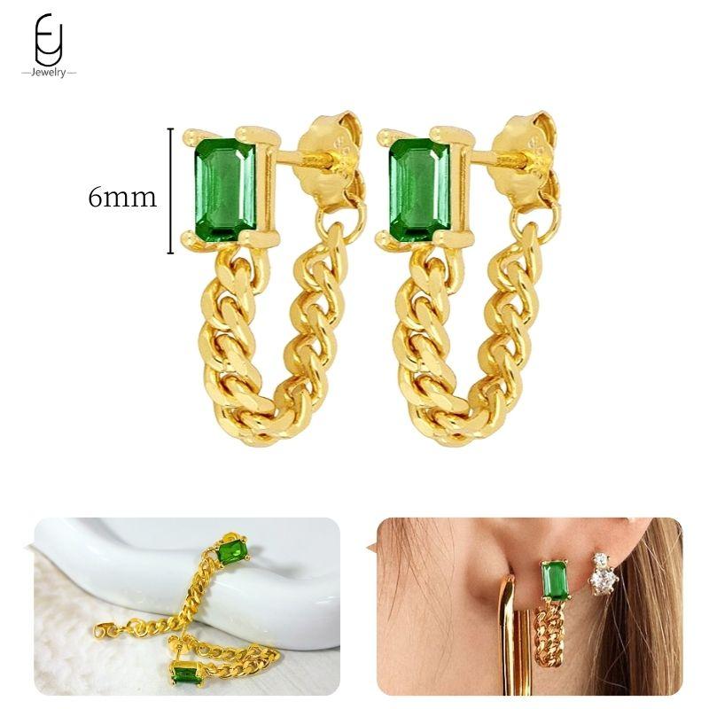 925 Silbernadel Grüne Zirkon Gold Ohrringe Herz Creolen für Damen Zarte Steckerohrringe Luxuriöser Schmuck Geschenke