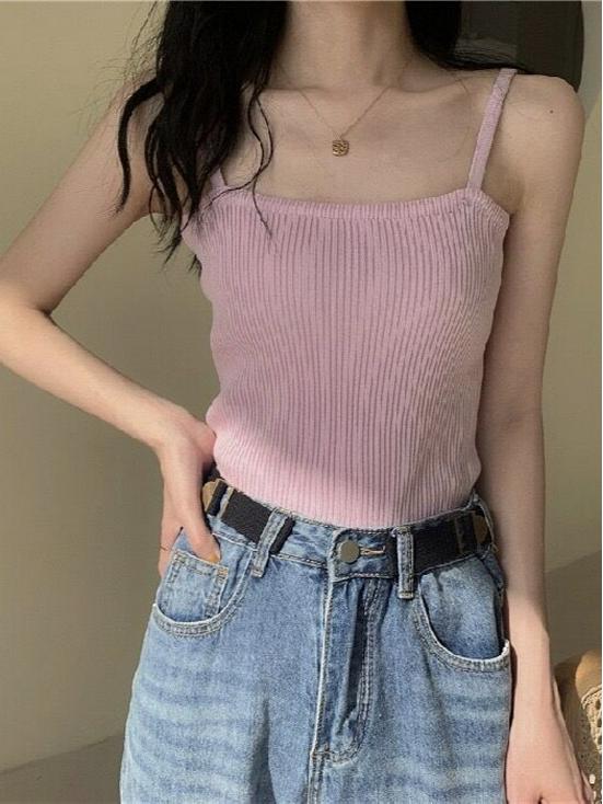 Hong Kong Style Women's Chic Sleeveless French Knit Camisole Top, Summer White Innerwear.