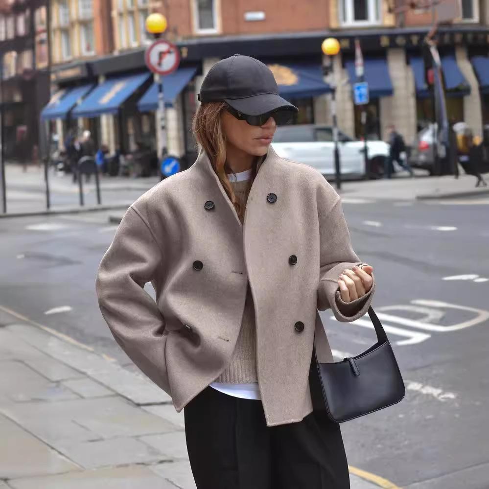 

Двубортное шерстяное пальто однотонного цвета, повседневный универсальный топ в британском стиле L