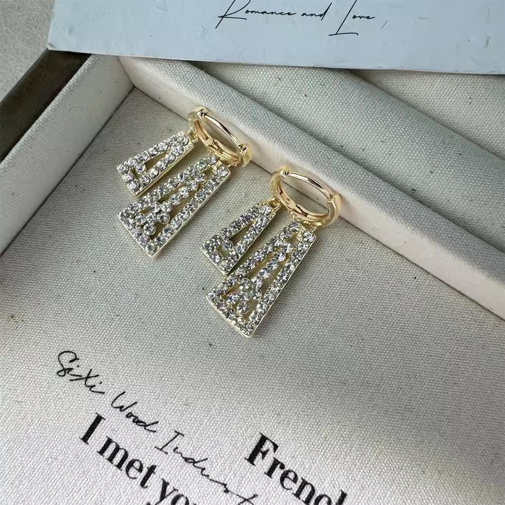 Premium Sense Exquisite Micro-Inlaid Geometric Ear Buckle Light Luxury Versatile Fashion Niche Design Korean Celebrity Style Earrings