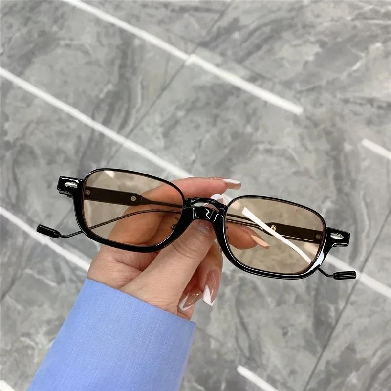 Small Rectangle Shades For Women Sunglasses  Retro Steampunk Half Frake Sunglasses Female Men Black Tea Glasses UV400