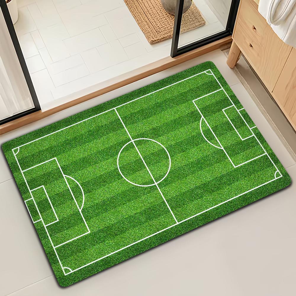 Green Football Pitch Footbal Field Bath Microfiber Decorative Versatile Flannel Floor Door Mat Quick Dry Absorbent Non-slip Sole