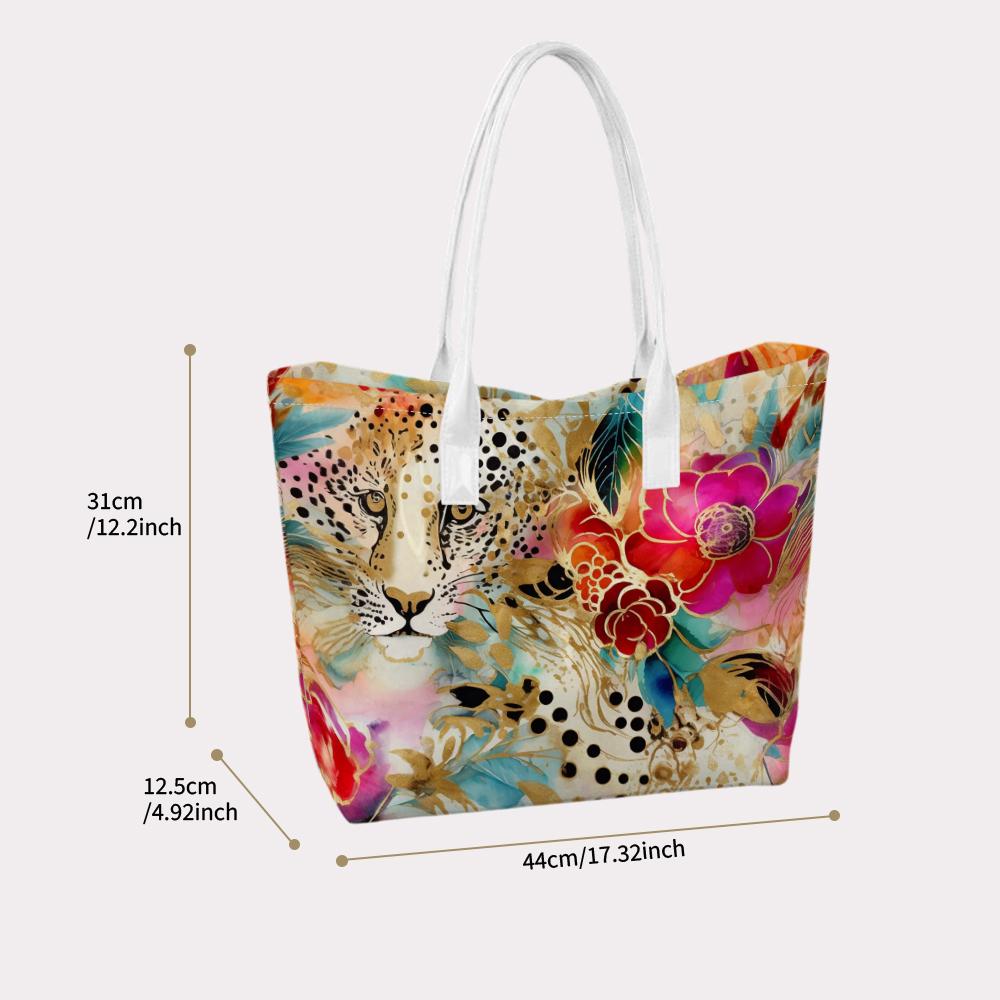 Vibrant Floral Leopard Print Tote Bag Stylish Casual Shoulder Bag for Daily Use