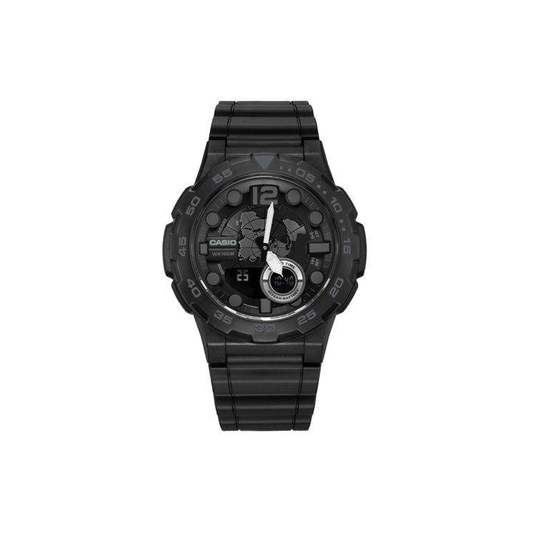 

Casio Youth Series Round Dual Display Fashion Outdoor Sports Multifunction Waterproof Quartz Watch Resin Strap Men watches Black AEQ-100W-1BVDF Regular Watch Box,Black Dial