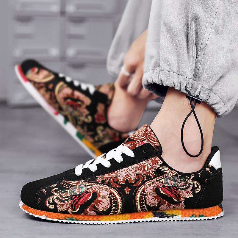 Hot Sale Suede Casual Shoes Men Chinese Style Sports Shoes Fashion Printed Men's Sneakers Lightweight Mens Walking Jogging Shoes