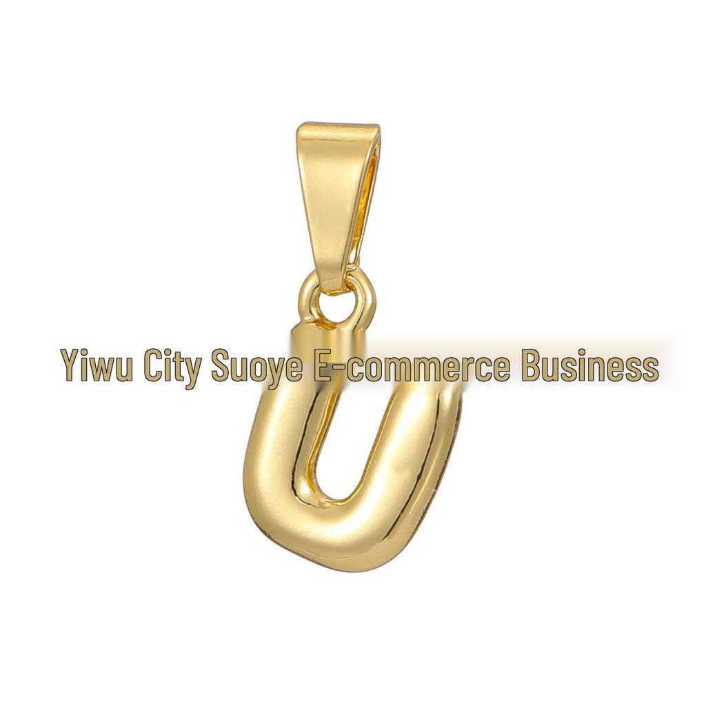18k Gold-Plated Brass Mini Bubble Letter Pendant Necklace, DIY Personalized with 26 English Letters.