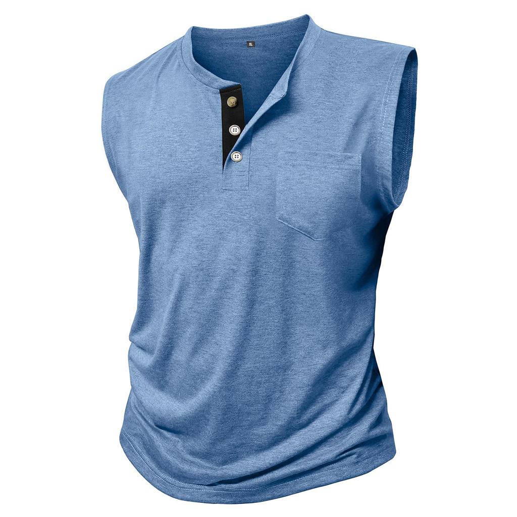 Men’s Sleeveless Tank Tops Henley Collar Button Fitness Vest Summer Sports Casual Holiday Wear T-Shirts