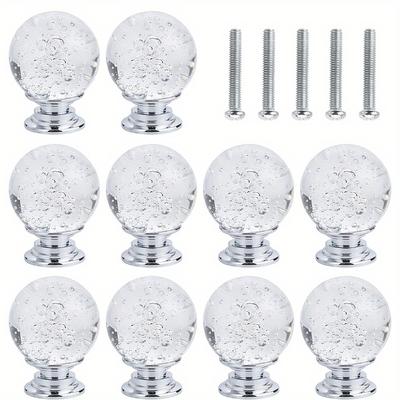 6/18 Pcs Crystal Cabinet Knobs Round Glass Bubble Drawer Pulls Smooth Knobs for Home Cabinets Dressers with Screws 25mm Clear