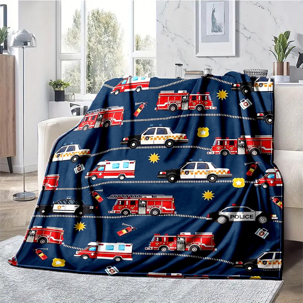 Feuerwehr-Thema Bedruckte Decke - Perfekt für Sofa, Bett, Reisen & Outdoor-Nutzung | Maschinenwaschbar, Gemütlich & Langlebig.