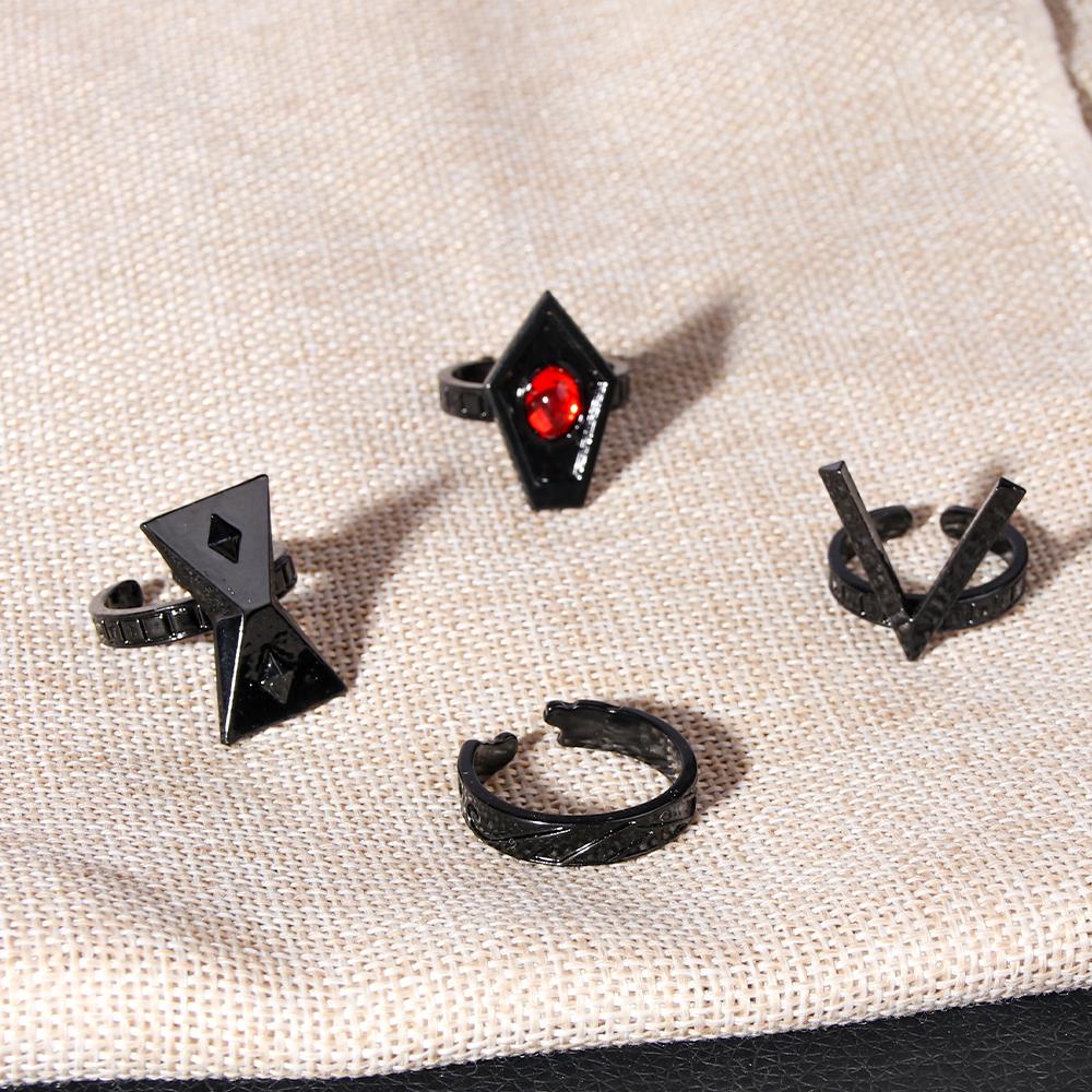 Neues 7-teiliges/Set Anime Genshin Impact Hu Tao Cosplay Ringe Verstellbarer Metall Neun Säulen der geheimen Reue Ring Requisiten Schmuck
