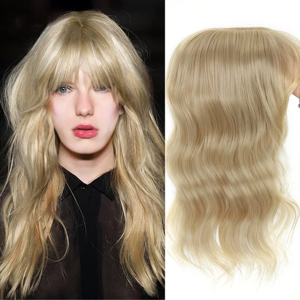 Body Wavy/Curly Hair Topper With Air Bangs For Women,Synthetic Hairpiece Clip in Hair Extension Add Volume Wig for Covering White Hair Hair Loss