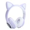Bluetooth 5.0 Headphones Cat Ear LED Light Wireless Cute Headsets for Young PeoplePurple Cat Paw Pattern