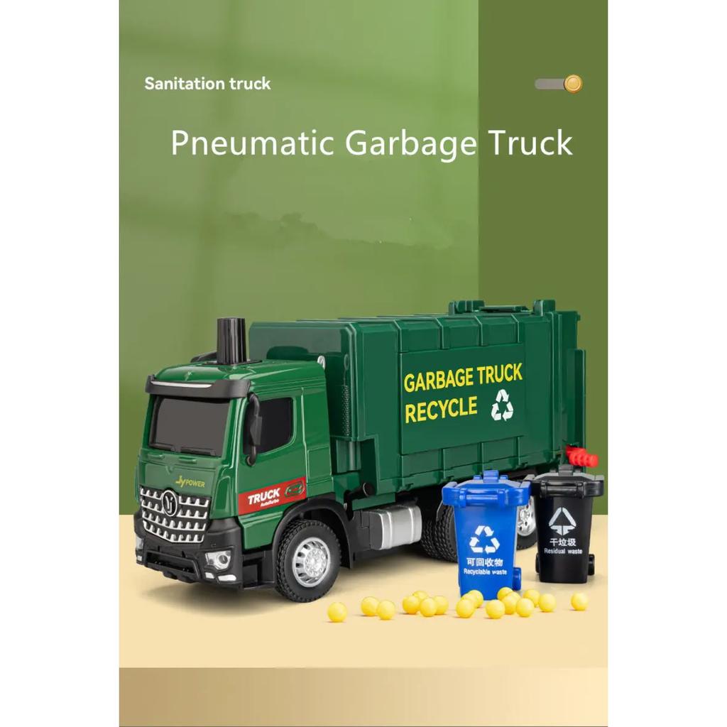 New 1/50 Pneumatic Control Garbage Truck Car Model Diecast Metal City Garbage Sorting Sanitation Vehicle Car Model Kid Toy Gift