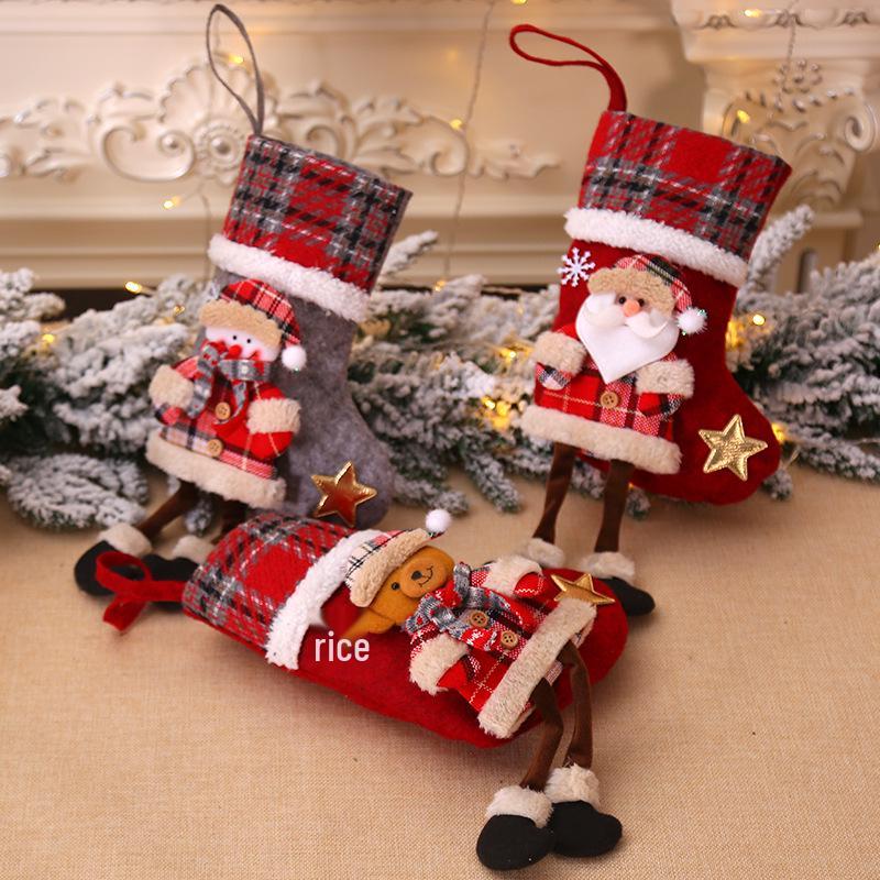 Medium Plaid Christmas Stocking Ornament for Kids' Holiday Candy, Tree Decoration, Home Decor