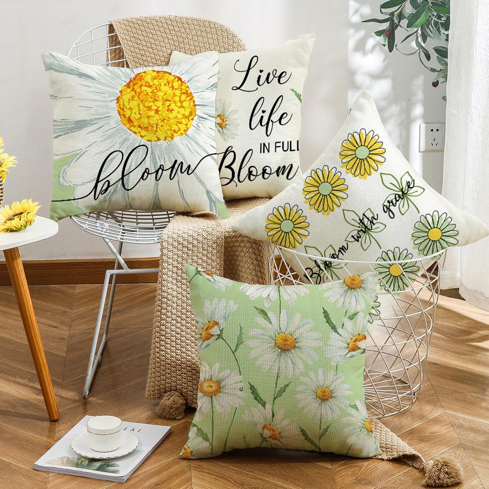 Summer Chrysanthemum Pillowcase Green Plant Flower Polyester Printed Sofa Cushion