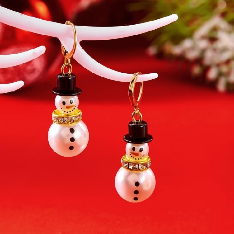 Fashionable Christmas Snowman Hoops Earrings With Crystals Details for Trendy Ladies New Year Fashion Special Gifts