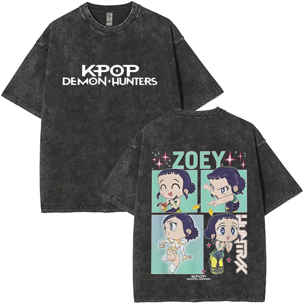 Women Movie Kpop Demon Hunters Derpy Tiger Washed Vintage T Shirt Women Cartoon Fashion T-shirts Oversized Streetwear 3XL