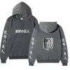 Attack on Titan Unisex Fleece Hoodie Front Japanese Text, Back Wings of Freedom Logo Autumn Winter Casual Pullover