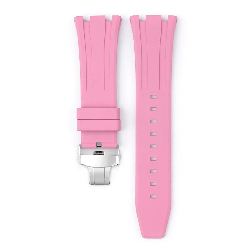 

26mm Soft FKM Fluoro Rubber Strap for AP Audemars Piguet Royal Oak 15400/15500/26331 Stainless Steel Butterfly Buckle Watch Band A рожевий