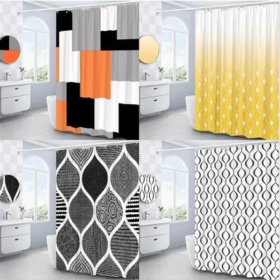 Modern 3D Geometry Shower Curtains Set Red Orange Grey Yellow Lattice Fabric Bathroom Accessories Black and Gray Bath Curtains