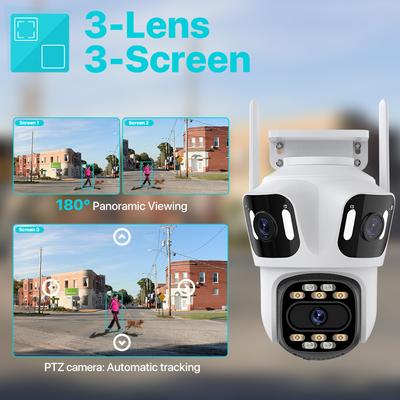 Trzyobiektywowa kamera IP PTZ Zewnętrzna kamera bezpieczeństwa WiFi 6K HD z trzema ekranami Automatyczne śledzenie Podwójny obiektyw 4K Bezprzewodowa kamera CCTV iCsee