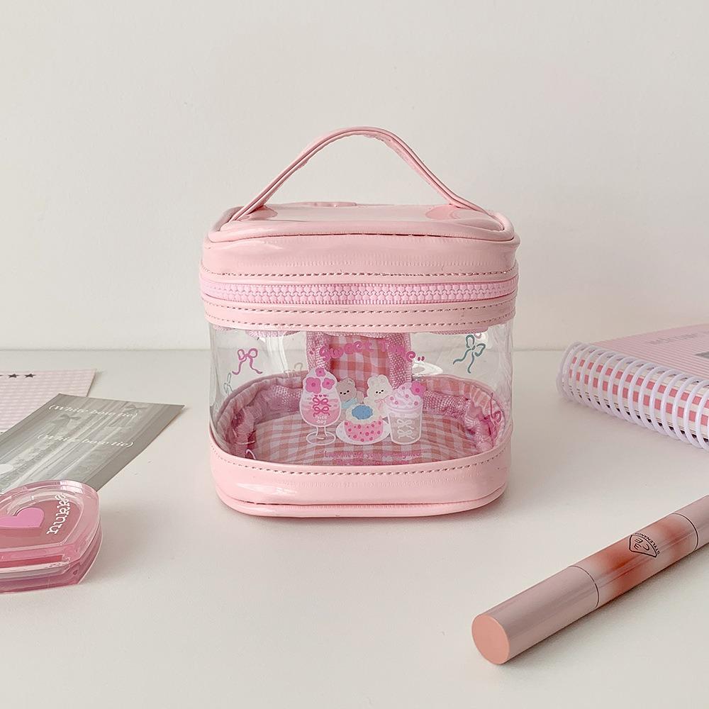 

New Cartoon Transparent Makeup Bag Portable PVC Mini Handbag Girls Student Cosmetic Organizer Lipstick Storage Bag рожевий