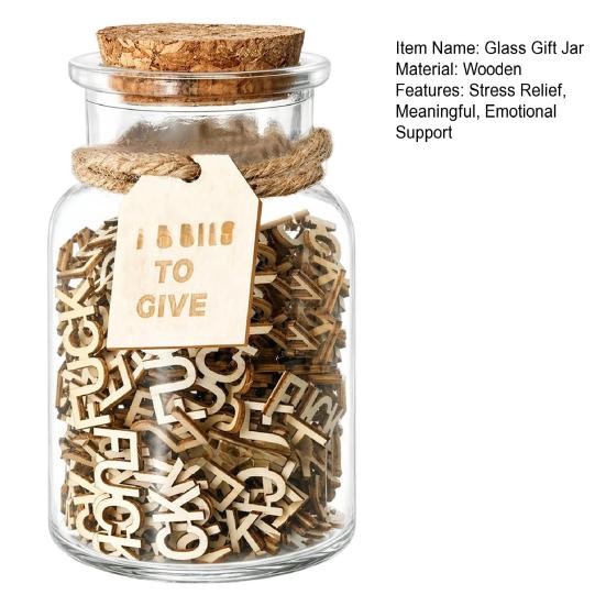 Glass Gift Jar 200 Pcs Pieces Gift Jar Wooden Cutout Letter for Office Desk Home Decor