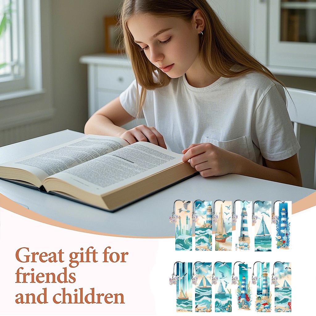 12Pcs Animal Landscape DIY Diamond Bookmark Art Projects Diamond Art Bookmark for DIY Making Beginners Adult Art Craft Supplies